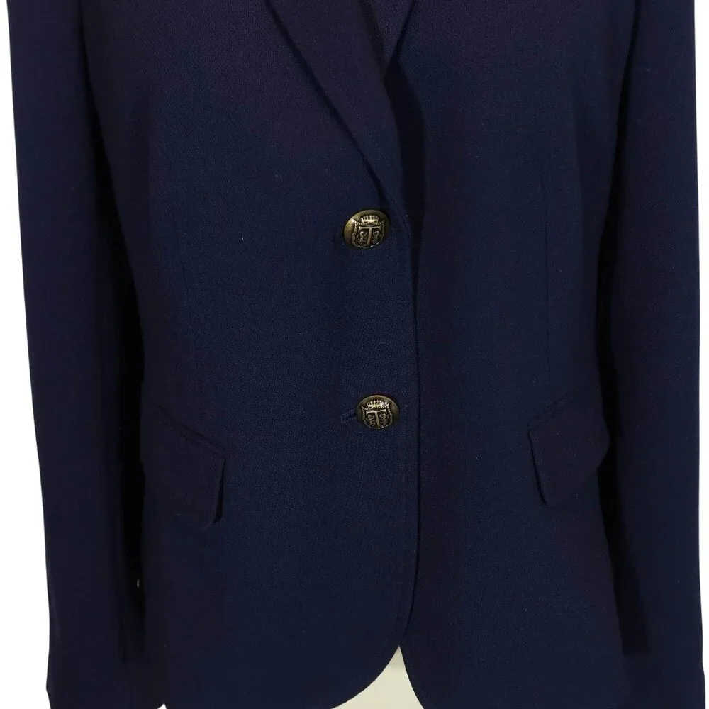 TALBOTS Navy Blue Ponte Knit Ornate Button Blazer Size 8 Nautical Preppy Office - Picture 6 of 9